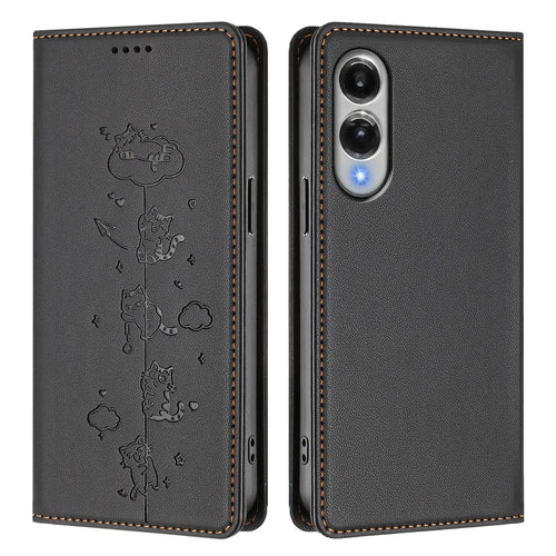 For Samsung Galaxy S25 Edge Case RFID Blocking Wallet Stand Imprinted Cat Pattern Leather Phone Cover - Black - 1
