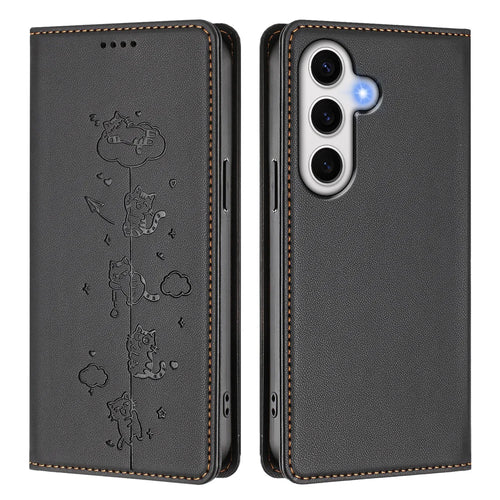 For Samsung Galaxy S24 FE Case RFID Blocking Wallet Stand Imprinted Cat Pattern Leather Phone Cover - Black - 1