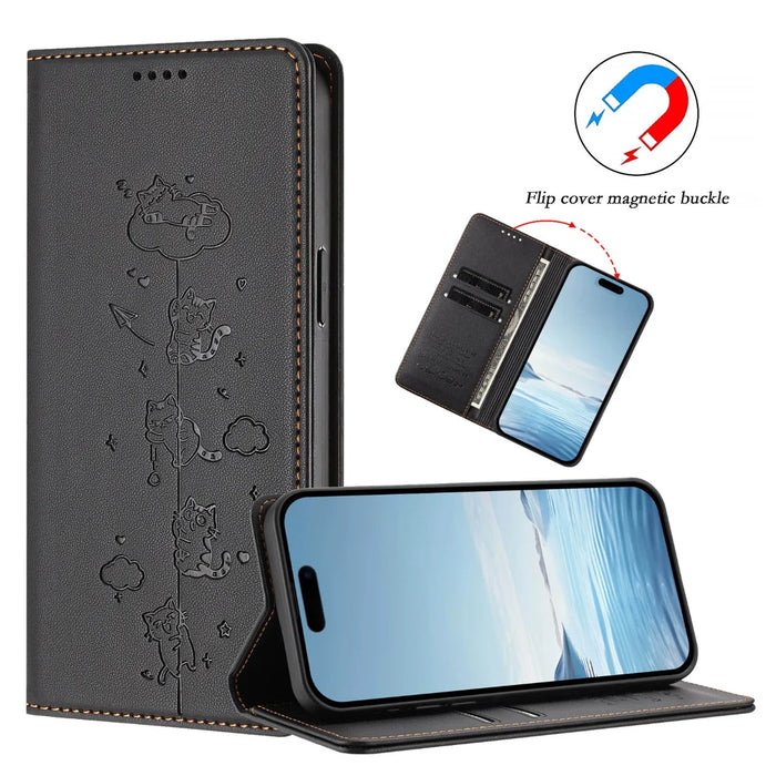 For Samsung Galaxy S25 Ultra Case RFID Blocking Wallet Stand Imprinted Cat Pattern Leather Phone Cover - Black - 3