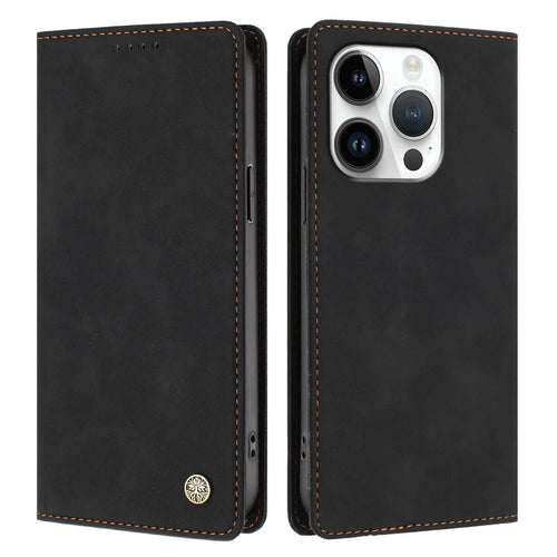 For iPhone 16 Pro Case HX RFID Blocking Wallet Stand Leather Flip Phone Cover - Black - 1
