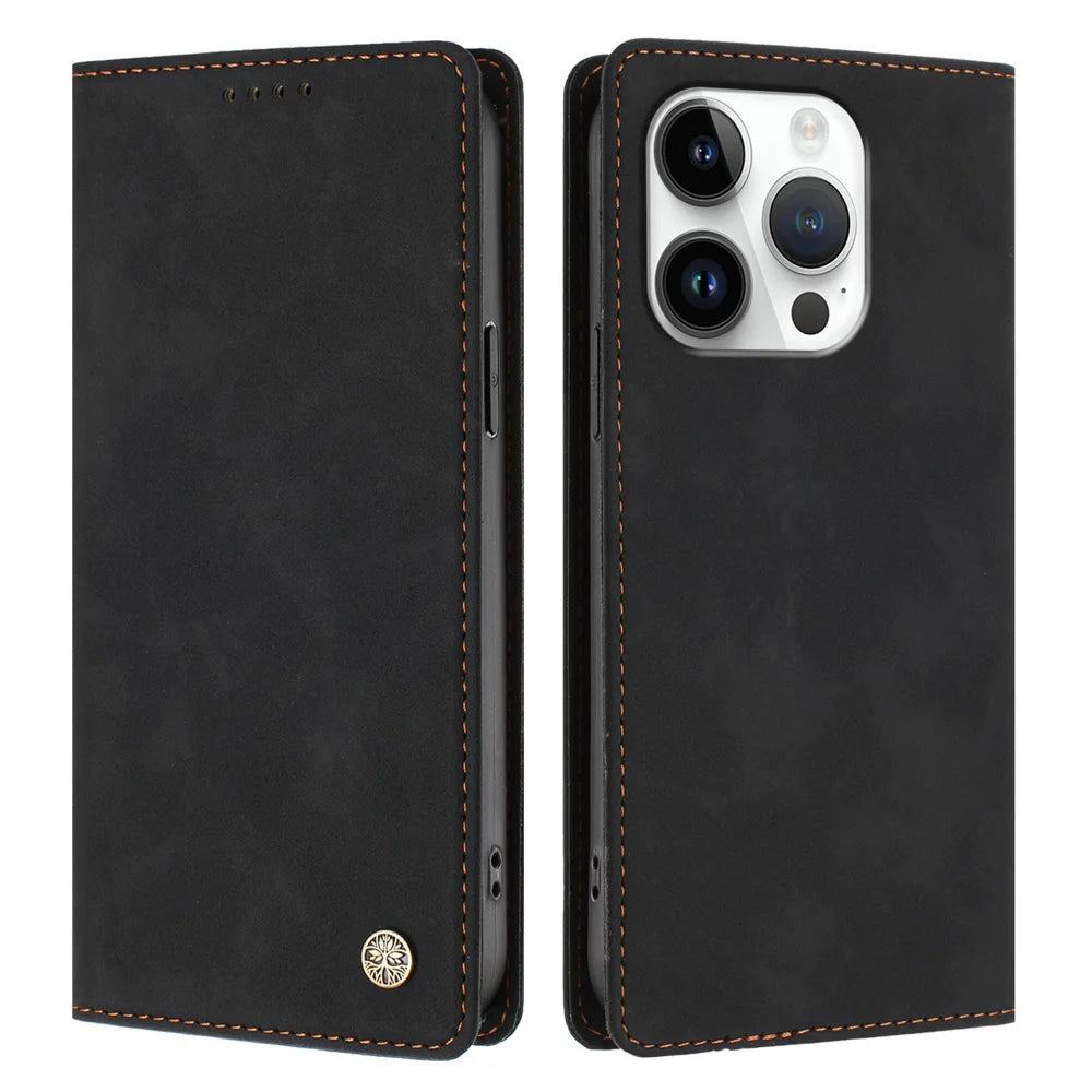 For iPhone 16 Pro Case HX RFID Blocking Wallet Stand Leather Flip Phone Cover - Black - 1