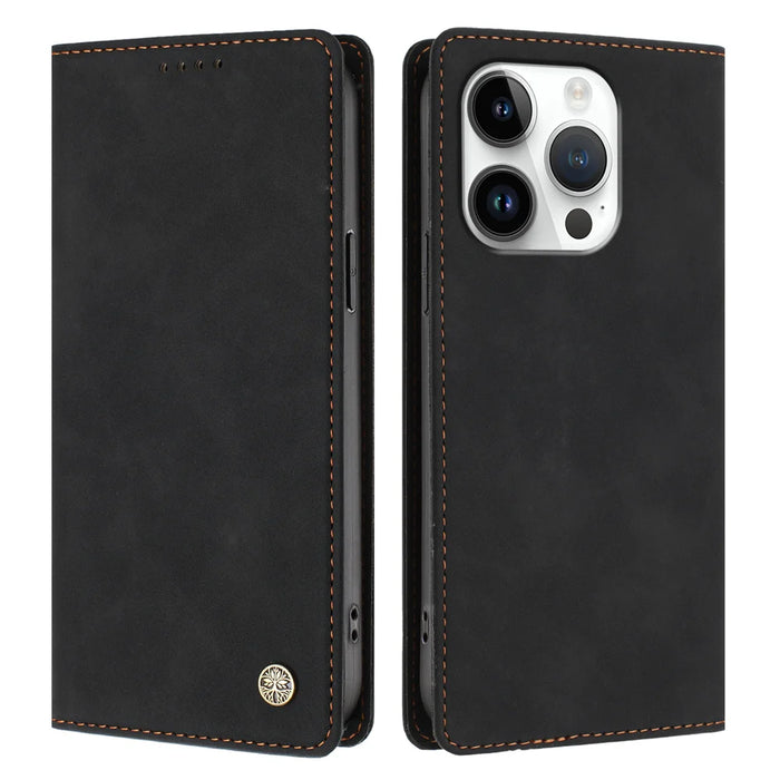 For iPhone 16 Pro Case HX RFID Blocking Wallet Stand Leather Flip Phone Cover - Black - 1
