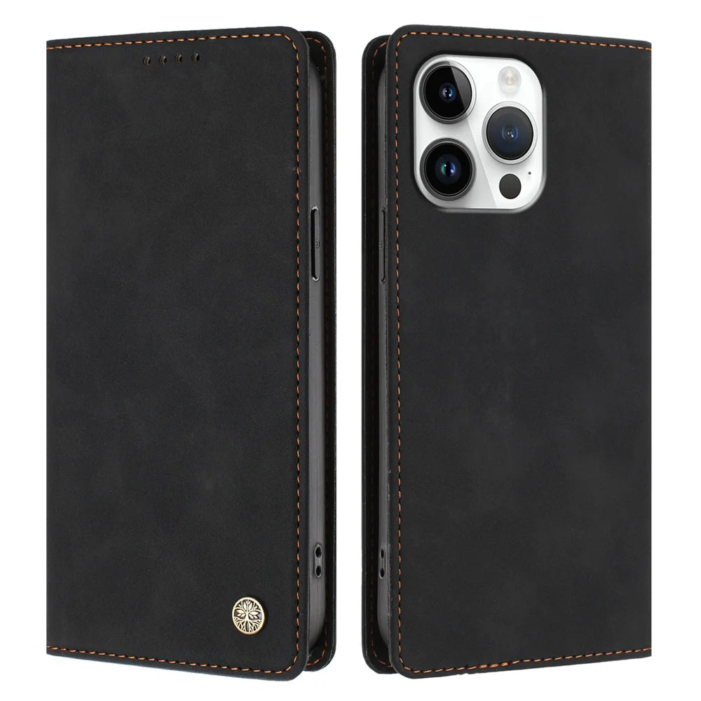 For iPhone 16 Pro Max Case HX RFID Blocking Wallet Stand Leather Flip Phone Cover - Black - 1