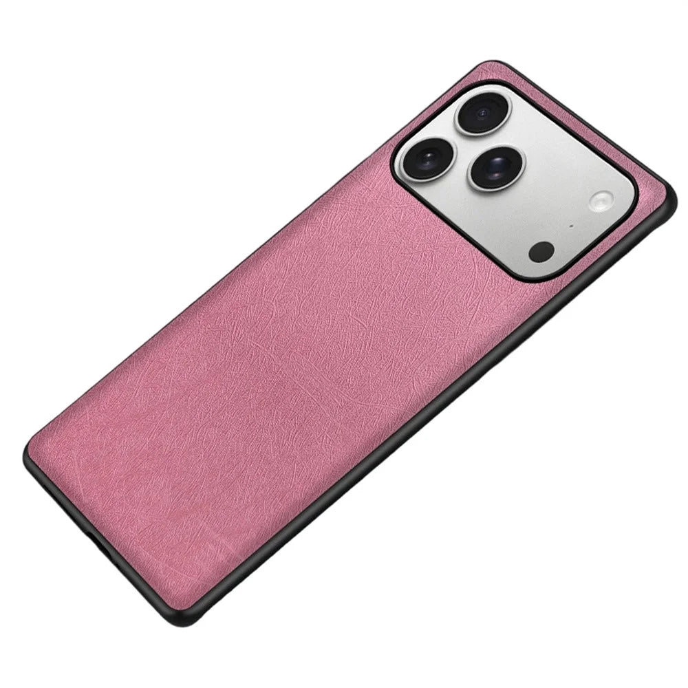 For iPhone 17 Pro Max Case Silk-Textured PU Leather Coated PC TPU Protective Phone Back Cover - Pink - 1