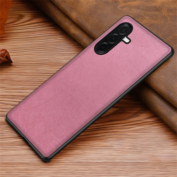 For Samsung Galaxy A55 5G Case Silk-Textured PU Leather Coated PC TPU Protective Phone Back Cover - Pink - 2