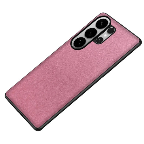 For Samsung Galaxy S25 Ultra Case Silk-Textured PU Leather Coated PC TPU Protective Phone Back Cover - Pink - 1