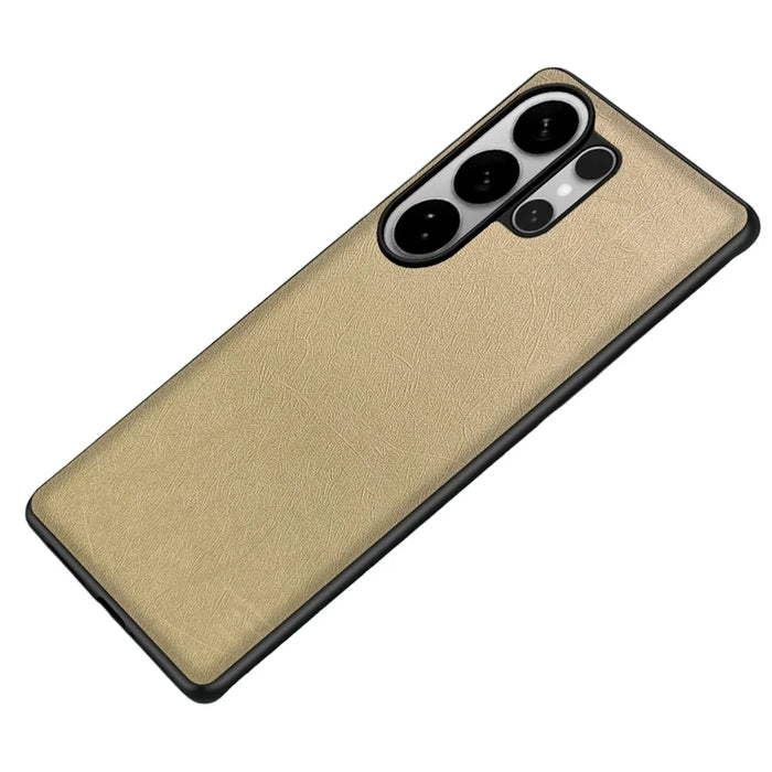For Samsung Galaxy S24 Ultra Case Silk-Textured PU Leather Coated PC TPU Protective Phone Back Cover - Gold - 1