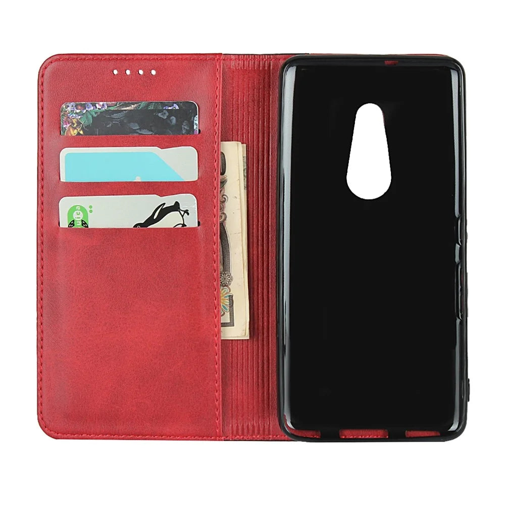 For Fujitsu Arrows Be4 Bi-color Splicing PU Leather Flip Wallet Case Calf Texture Stand Magnetic Absorption Protective Phone Cover - Red  /  Black - 2