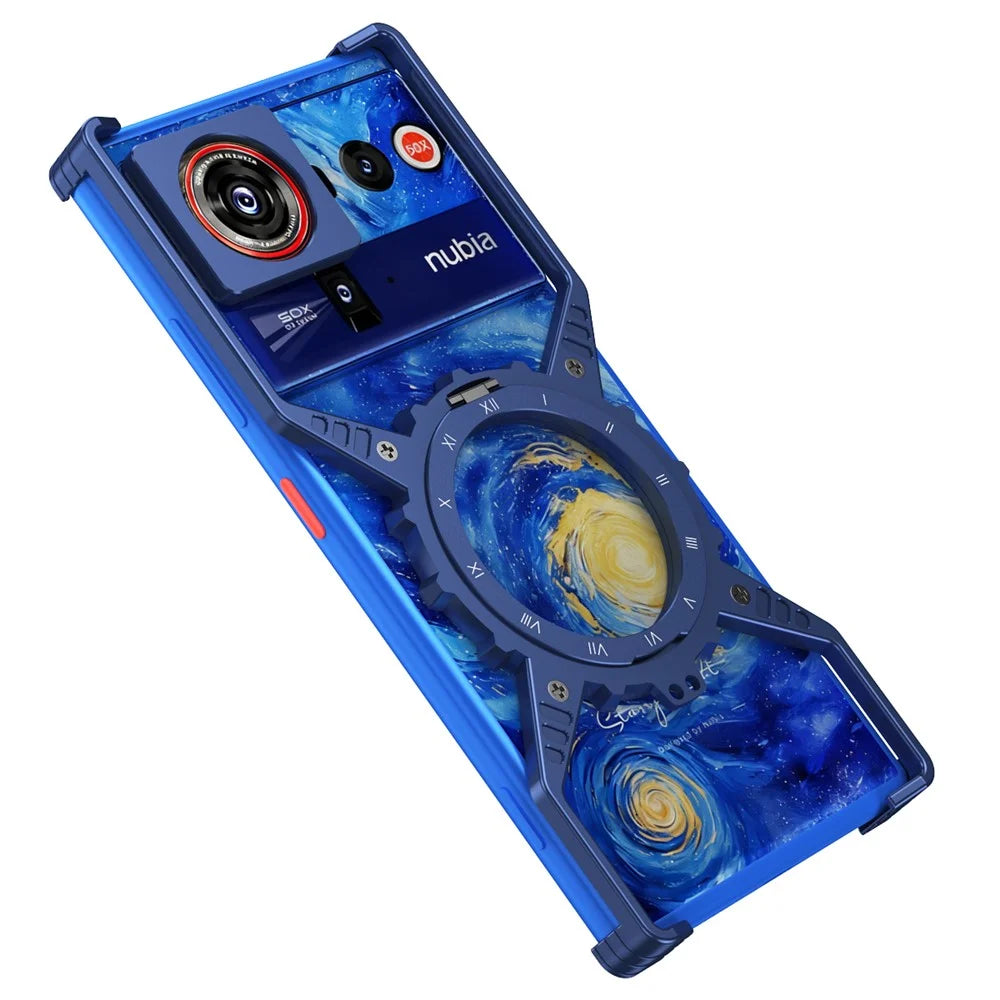 For ZTE nubia Z80 Ultra 5G Case Luminous Magnetic Kickstand Aluminum Alloy + PC Bumper Phone Cover Heat Dissipation - Titanium Blue - 1