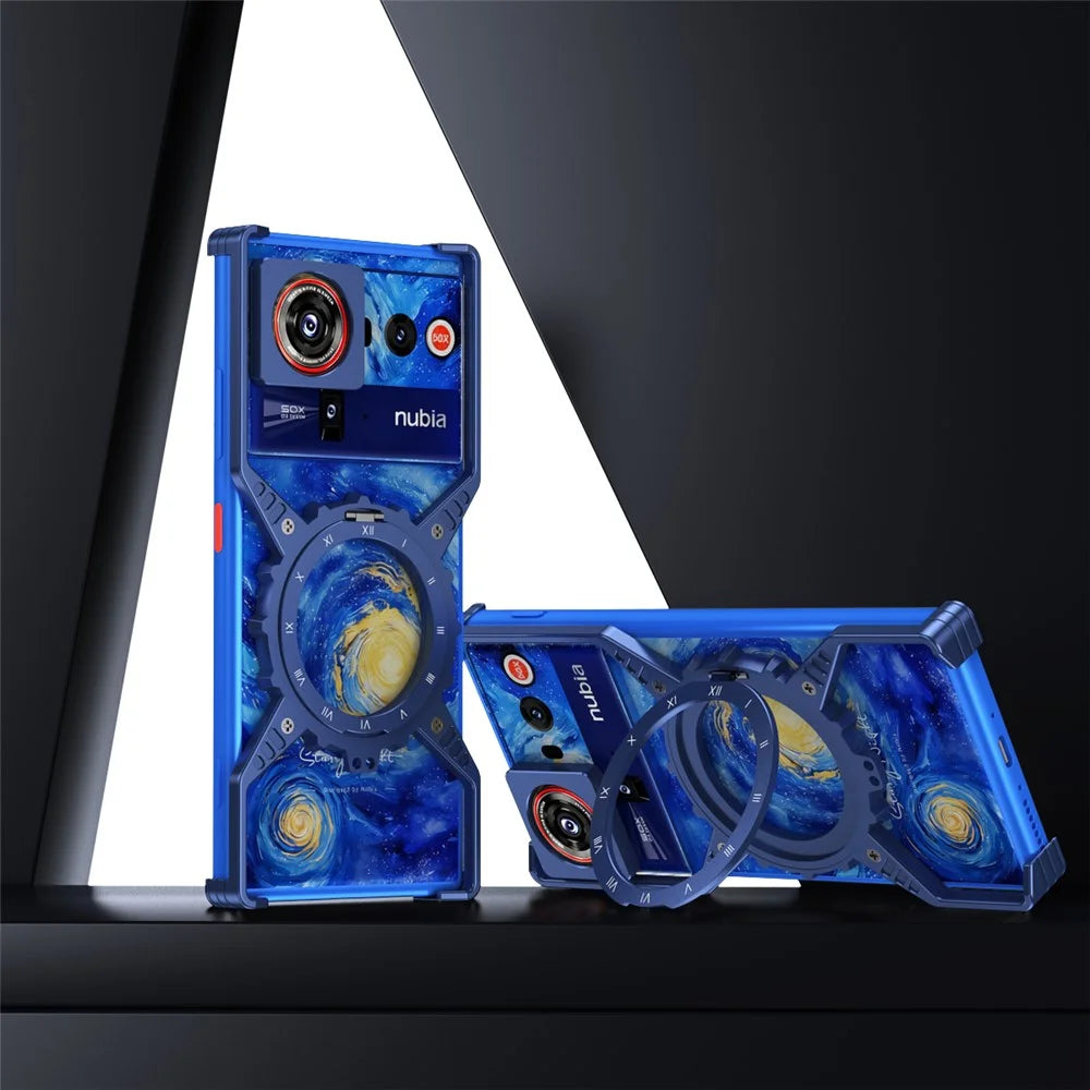 For ZTE nubia Z80 Ultra 5G Case Luminous Magnetic Kickstand Aluminum Alloy + PC Bumper Phone Cover Heat Dissipation - Titanium Blue - 2