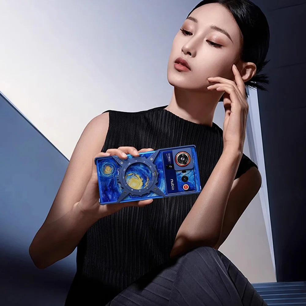For ZTE nubia Z80 Ultra 5G Case Luminous Magnetic Kickstand Aluminum Alloy + PC Bumper Phone Cover Heat Dissipation - Titanium Blue - 3