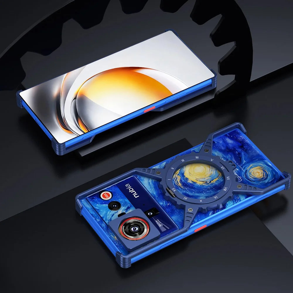 For ZTE nubia Z80 Ultra 5G Case Luminous Magnetic Kickstand Aluminum Alloy + PC Bumper Phone Cover Heat Dissipation - Titanium Blue - 4