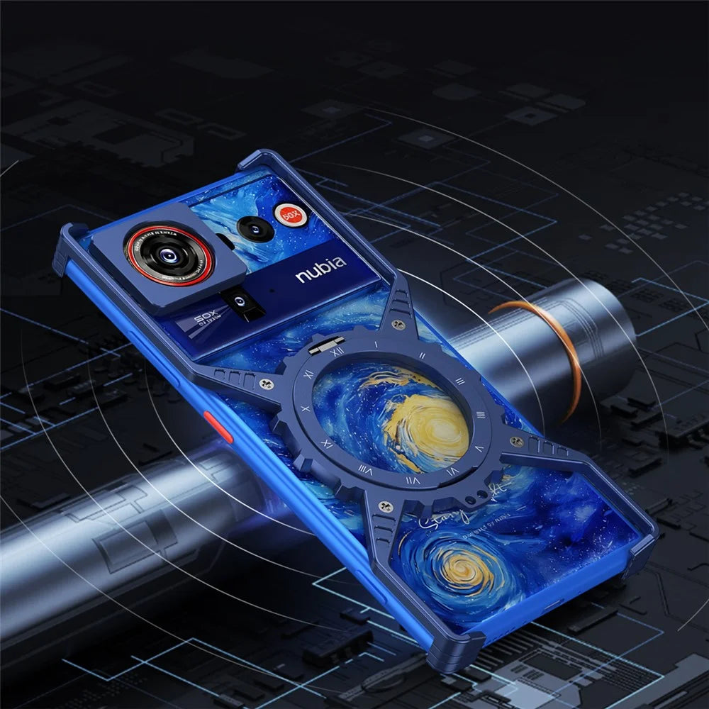 For ZTE nubia Z80 Ultra 5G Case Luminous Magnetic Kickstand Aluminum Alloy + PC Bumper Phone Cover Heat Dissipation - Titanium Blue - 5