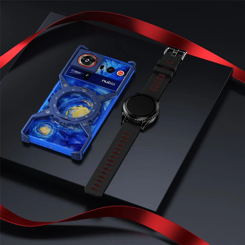 For ZTE nubia Z80 Ultra 5G Case Luminous Magnetic Kickstand Aluminum Alloy + PC Bumper Phone Cover Heat Dissipation - Titanium Blue - 6