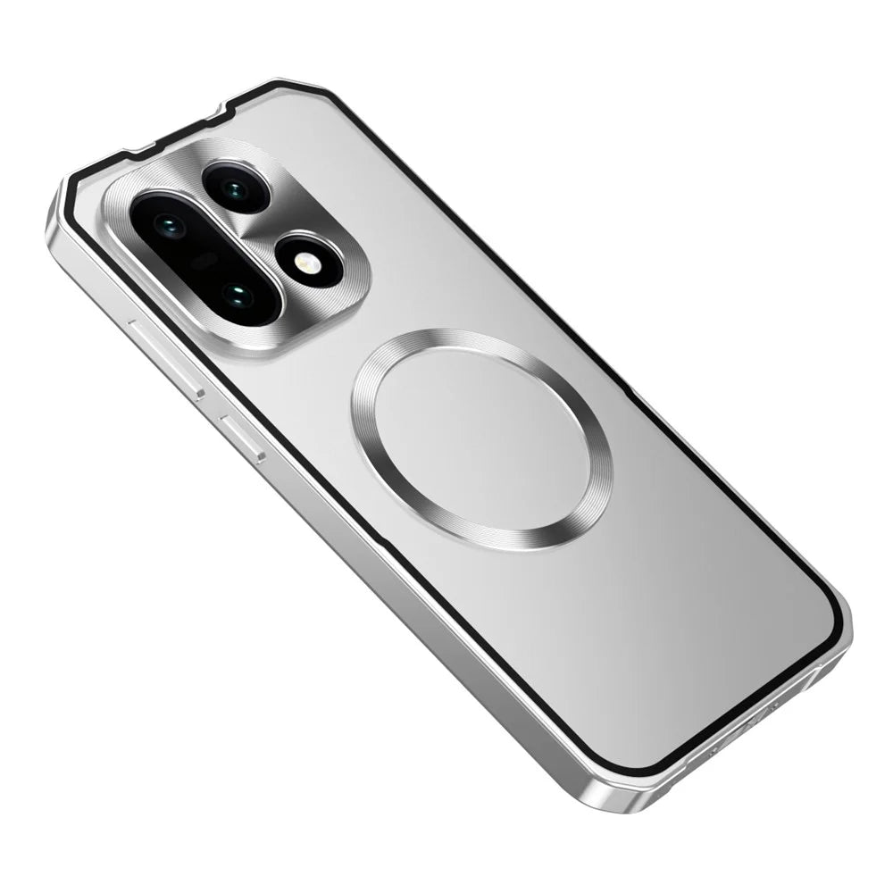 For OnePlus 15 5G Magnetic Case Hard PC Metal Frame Frosted Phone Back Cover - Silver - 1