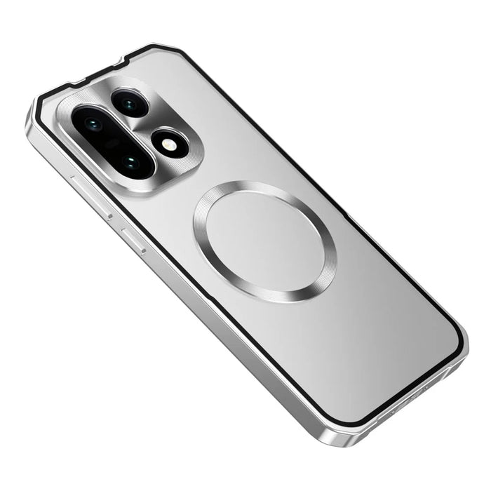 For OnePlus 15 5G Magnetic Case Hard PC Metal Frame Frosted Phone Back Cover - Silver - 1
