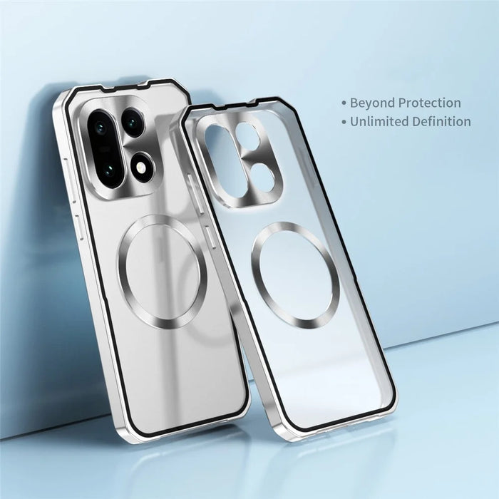 For OnePlus 15 5G Magnetic Case Hard PC Metal Frame Frosted Phone Back Cover - Silver - 2