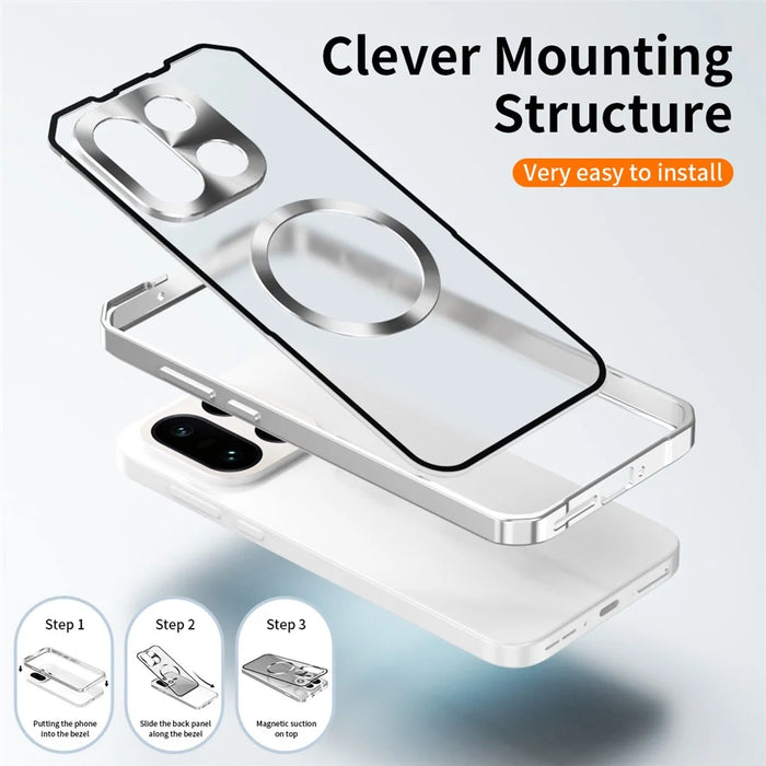 For OnePlus 15 5G Magnetic Case Hard PC Metal Frame Frosted Phone Back Cover - Silver - 4