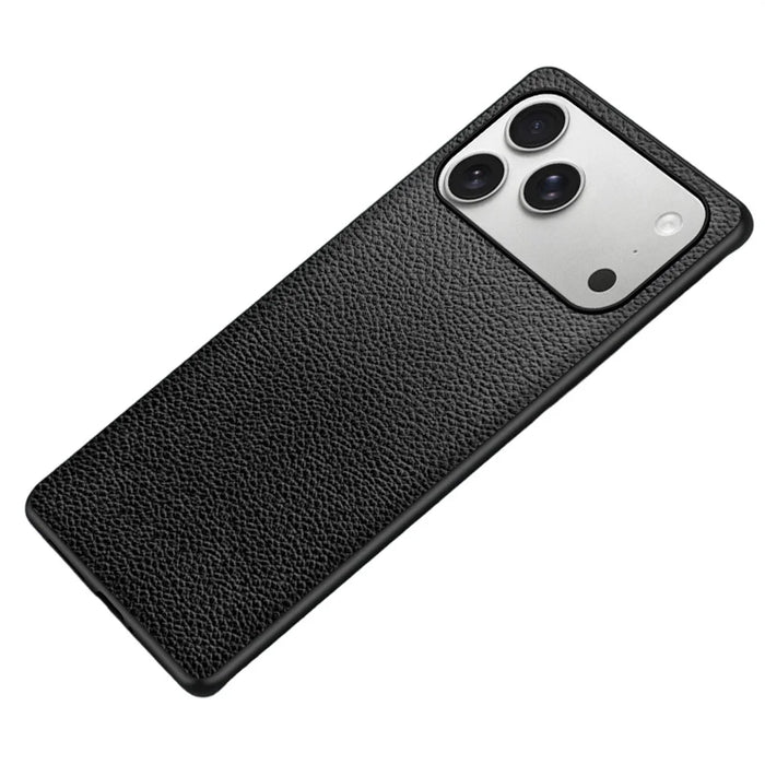 For iPhone 17 Pro Case Litchi Texture PU Leather Coated PC + TPU Protective Phone Back Cover - Black - 1