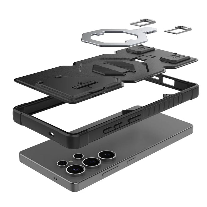 For Samsung Galaxy S25 Ultra Magnetic Case PC + TPU Kickstand Phone Cover with Lanyard - Black - 2