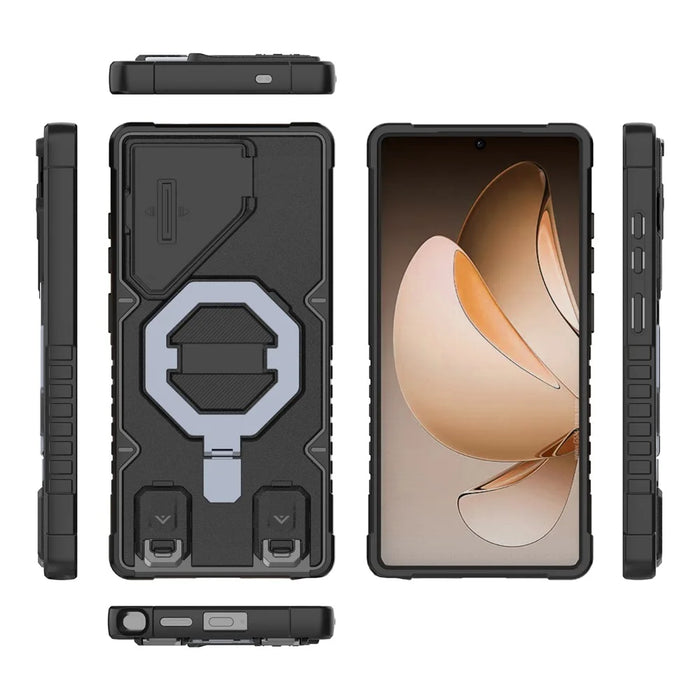 For Samsung Galaxy S25 Ultra Magnetic Case PC + TPU Kickstand Phone Cover with Lanyard - Black - 6