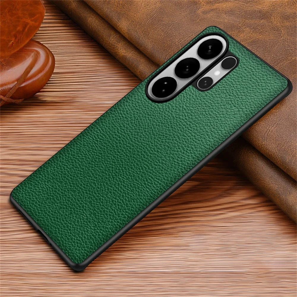 For Samsung Galaxy S24 Ultra Case Litchi Texture PU Leather Coated PC + TPU Protective Phone Back Cover - Green - 2