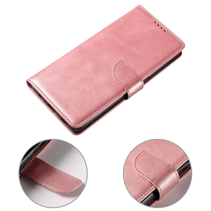 For Samsung Galaxy S26 Case Leather Stand Phone Shell with Magnetic Closure - Rose Gold - 6