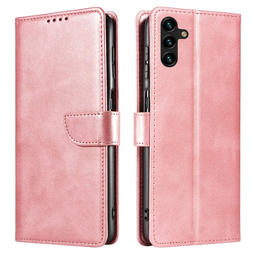 For Samsung Galaxy S25 FE Case Leather Stand Phone Shell with Magnetic Closure - Rose Gold - 1
