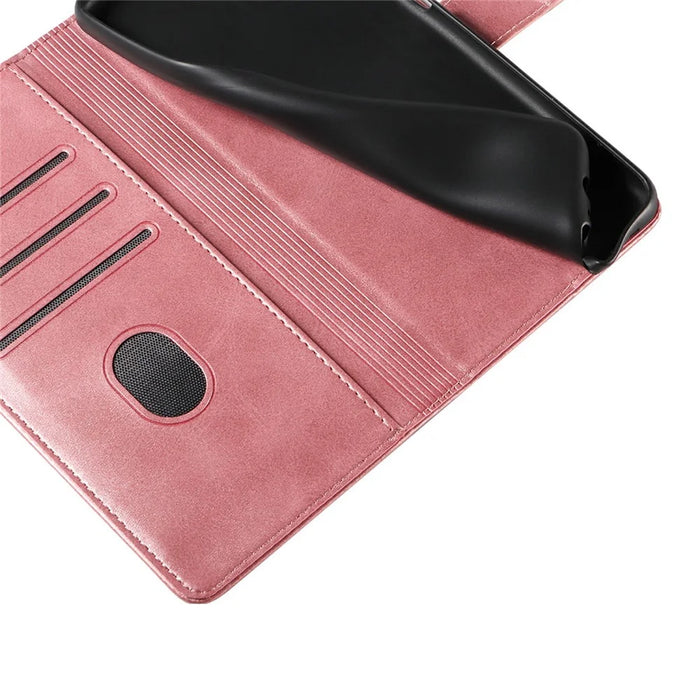 For Samsung Galaxy S25 FE Case Leather Stand Phone Shell with Magnetic Closure - Rose Gold - 5