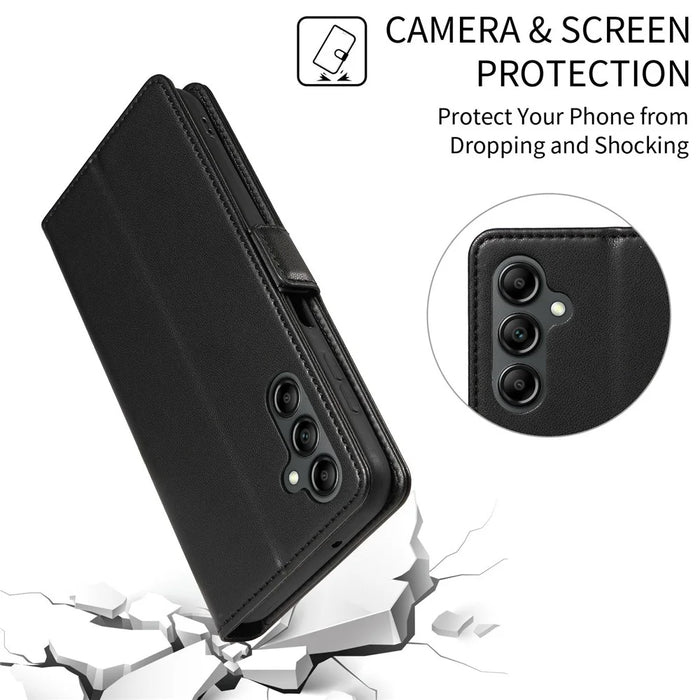 For Samsung Galaxy A37 5G Case Side Magnetic Clasp RFID Blocking Leather Phone Wallet Cover - Black - 5