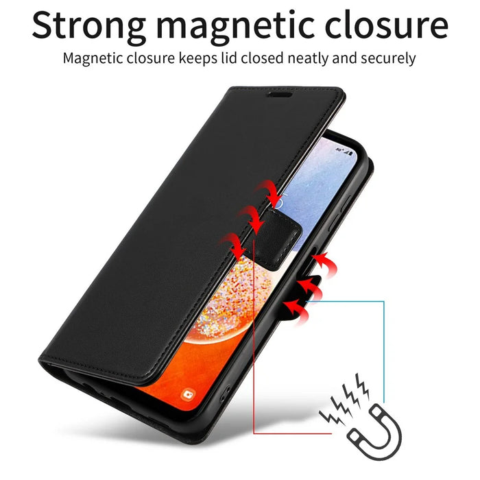 For Samsung Galaxy A37 5G Case Side Magnetic Clasp RFID Blocking Leather Phone Wallet Cover - Black - 6