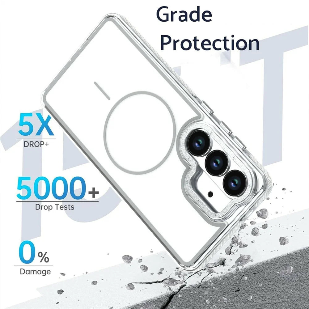 For Samsung Galaxy S26 Magnetic Case Dual Color Shockproof TPU PC Phone Cover - White - 3