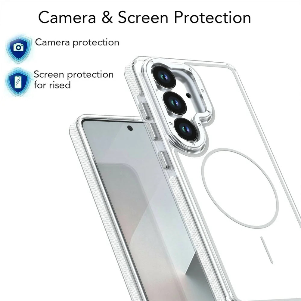 For Samsung Galaxy S26 Magnetic Case Dual Color Shockproof TPU PC Phone Cover - White - 4