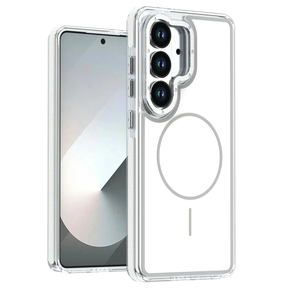 For Samsung Galaxy S26+ Magnetic Case Dual Color Shockproof TPU PC Phone Cover - White - 1