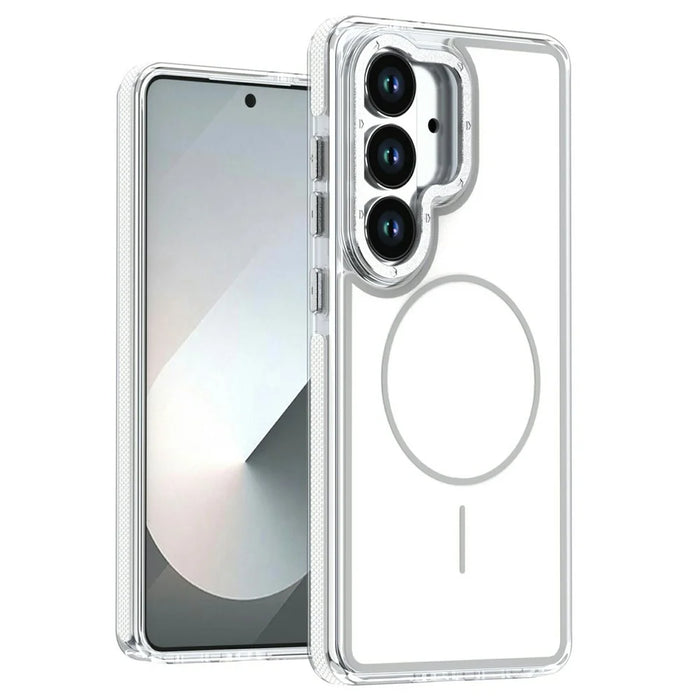 For Samsung Galaxy S26+ Magnetic Case Dual Color Shockproof TPU PC Phone Cover - White - 1