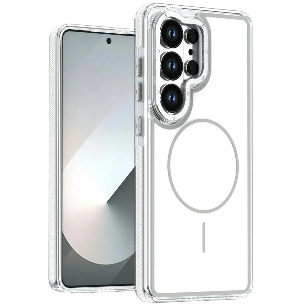 For Samsung Galaxy S25 Ultra Magnetic Case Dual Color Shockproof TPU PC Phone Cover - White - 1