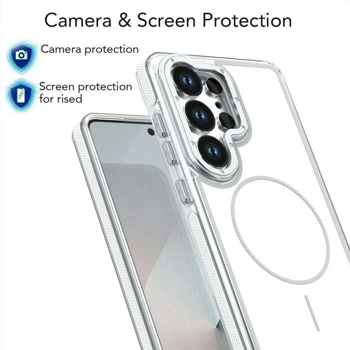 For Samsung Galaxy S25 Ultra Magnetic Case Dual Color Shockproof TPU PC Phone Cover - White - 4