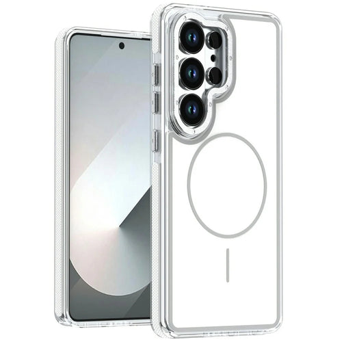For Samsung Galaxy S24 Ultra Magnetic Case Dual Color Shockproof TPU PC Phone Cover - White - 1