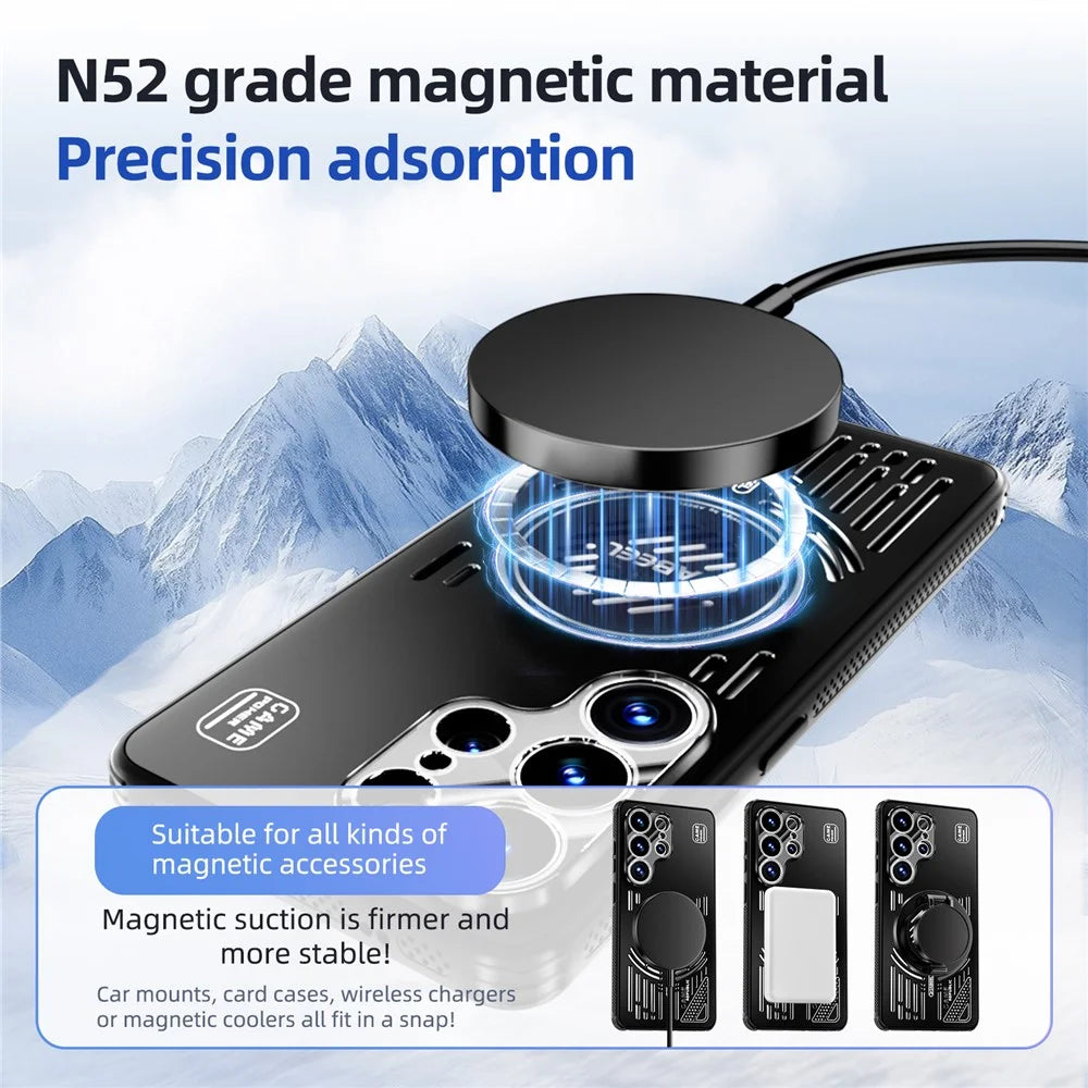 ABEEL For Samsung Galaxy S26 Ultra Magnetic Case Aluminium Alloy + PC + TPU Hollow Heat Dissipation Phone Cover - Black - 3