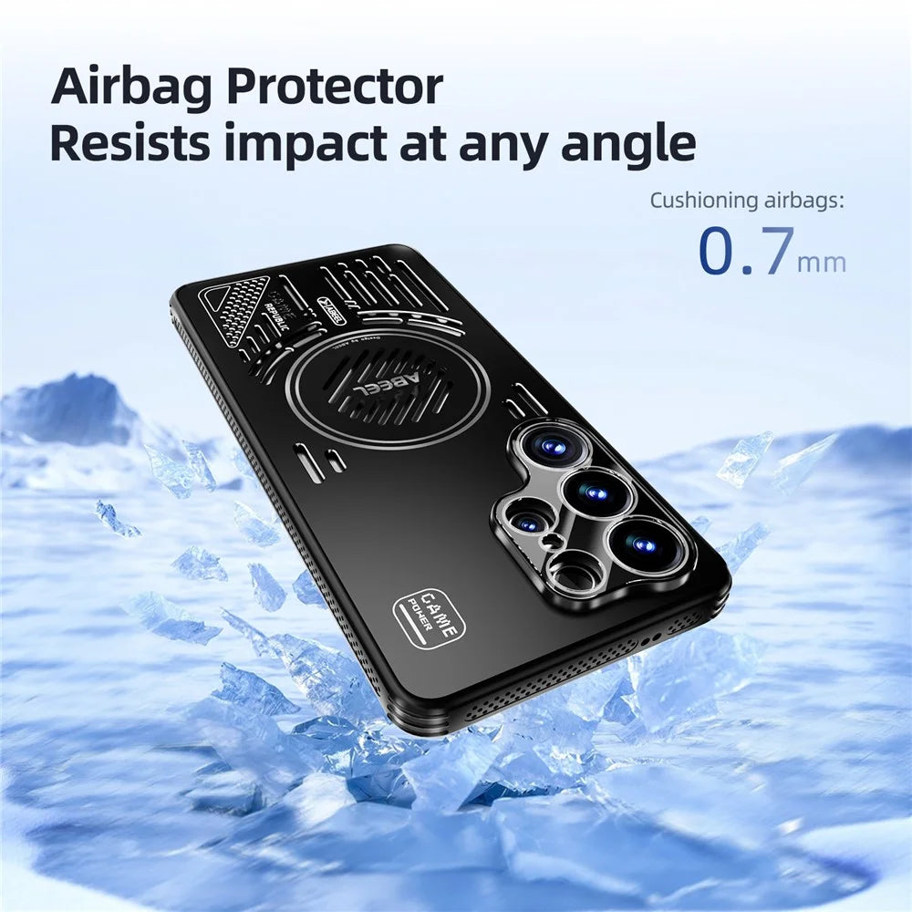 ABEEL For Samsung Galaxy S26 Ultra Magnetic Case Aluminium Alloy + PC + TPU Hollow Heat Dissipation Phone Cover - Black - 7
