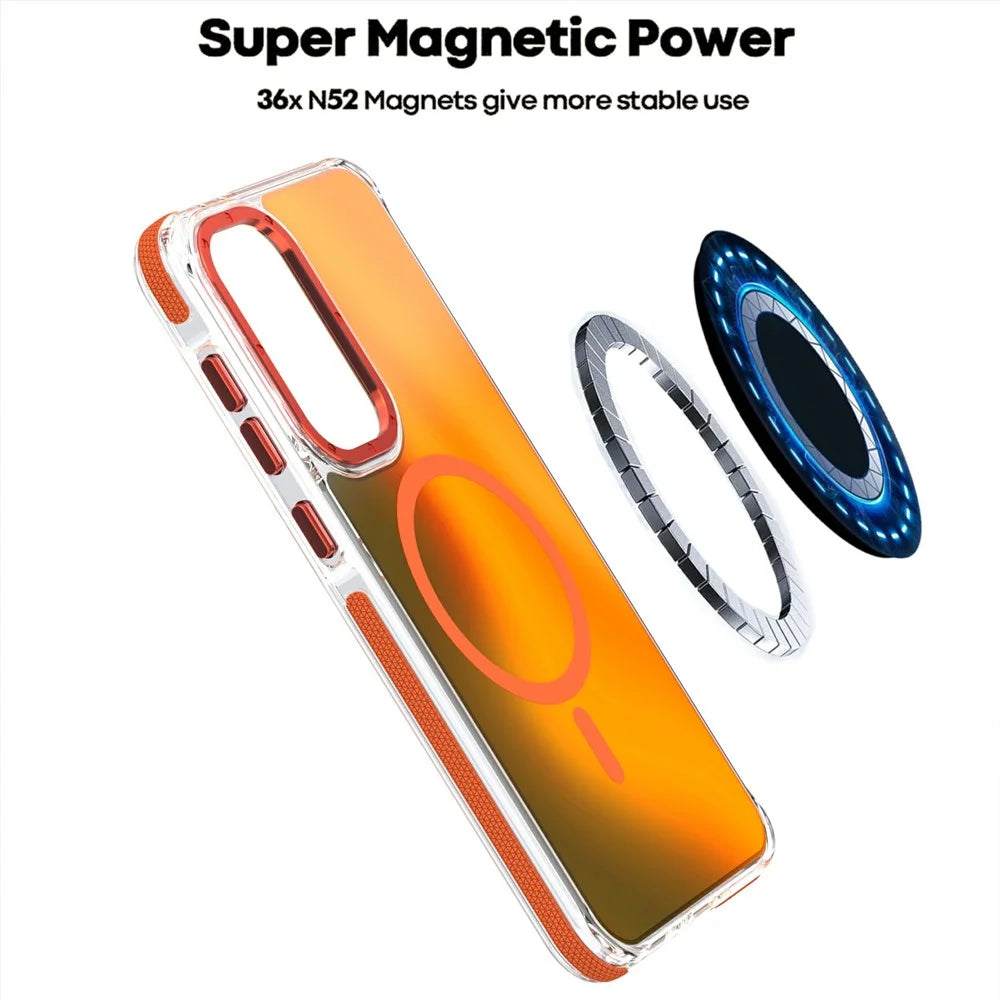For Samsung Galaxy S26 Magnetic Case Cute Fluorescent Design TPU Acrylic Phone Back Cover - Orange - 4