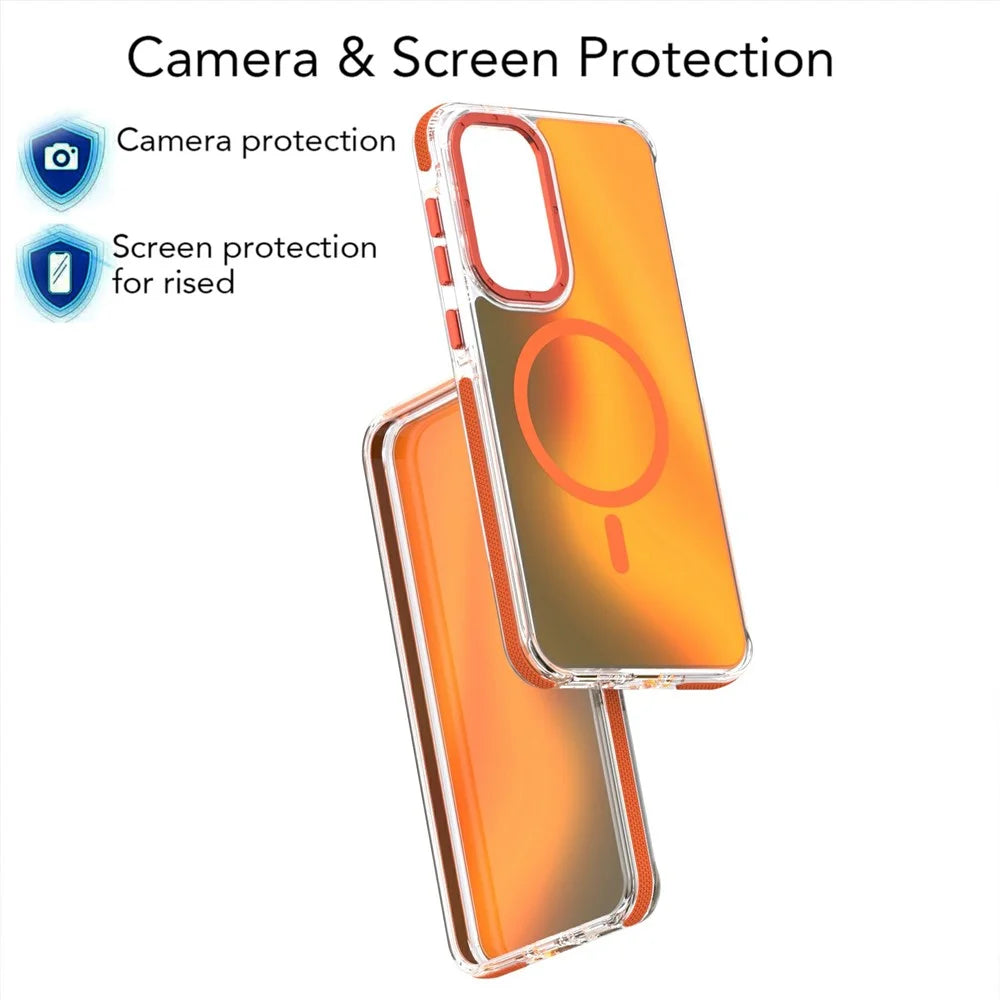 For Samsung Galaxy S26 Magnetic Case Cute Fluorescent Design TPU Acrylic Phone Back Cover - Orange - 5