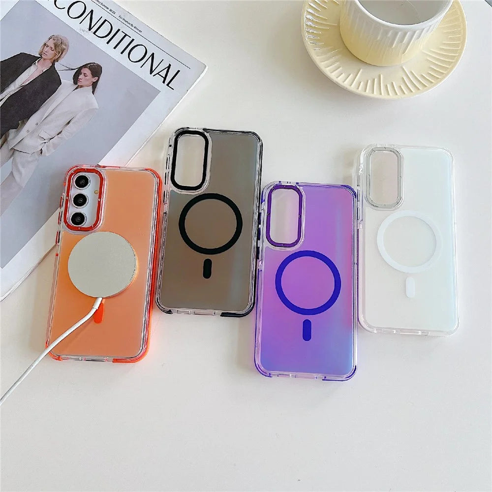 For Samsung Galaxy S26 Magnetic Case Cute Fluorescent Design TPU Acrylic Phone Back Cover - Orange - 7