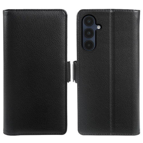 For Samsung Galaxy A16 5G  /  A16 4G Wallet Case with Dual Magnetic Clasp Litchi Textured Leather Flip Stand Phone Cover - Black - 1
