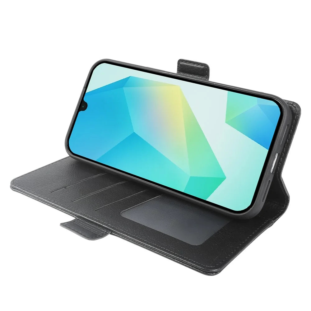 For Samsung Galaxy A16 5G  /  A16 4G Wallet Case with Dual Magnetic Clasp Litchi Textured Leather Flip Stand Phone Cover - Black - 2