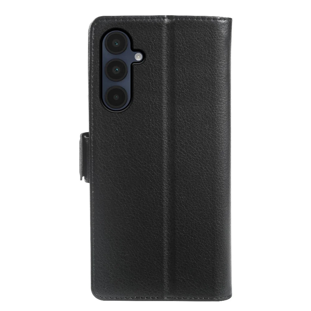 For Samsung Galaxy A16 5G  /  A16 4G Wallet Case with Dual Magnetic Clasp Litchi Textured Leather Flip Stand Phone Cover - Black - 6