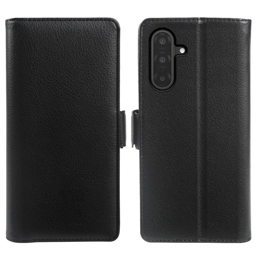For Samsung Galaxy A18 5G / A18 4G / A17 5G / A17 4G Wallet Case with Dual Magnetic Clasp Litchi Textured Leather Flip Stand Phone Cover - Black - 1
