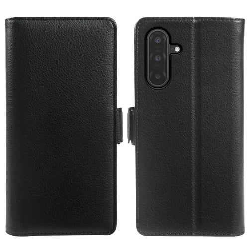 For Samsung Galaxy A18 5G / A18 4G / A17 5G / A17 4G Wallet Case with Dual Magnetic Clasp Litchi Textured Leather Flip Stand Phone Cover - Black - 1