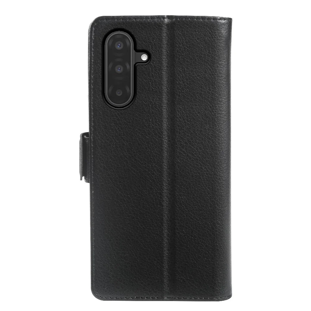 For Samsung Galaxy A18 5G / A18 4G / A17 5G / A17 4G Wallet Case with Dual Magnetic Clasp Litchi Textured Leather Flip Stand Phone Cover - Black - 6