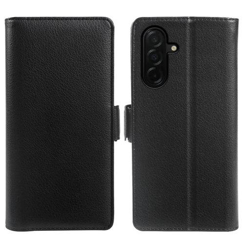 For Samsung Galaxy A26 5G Wallet Case with Dual Magnetic Clasp Litchi Textured Leather Flip Stand Phone Cover - Black - 1